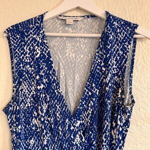 DVF Diane Von Furstenberg Wrap Dress Blue White Sleeveless 14 Large LG XL